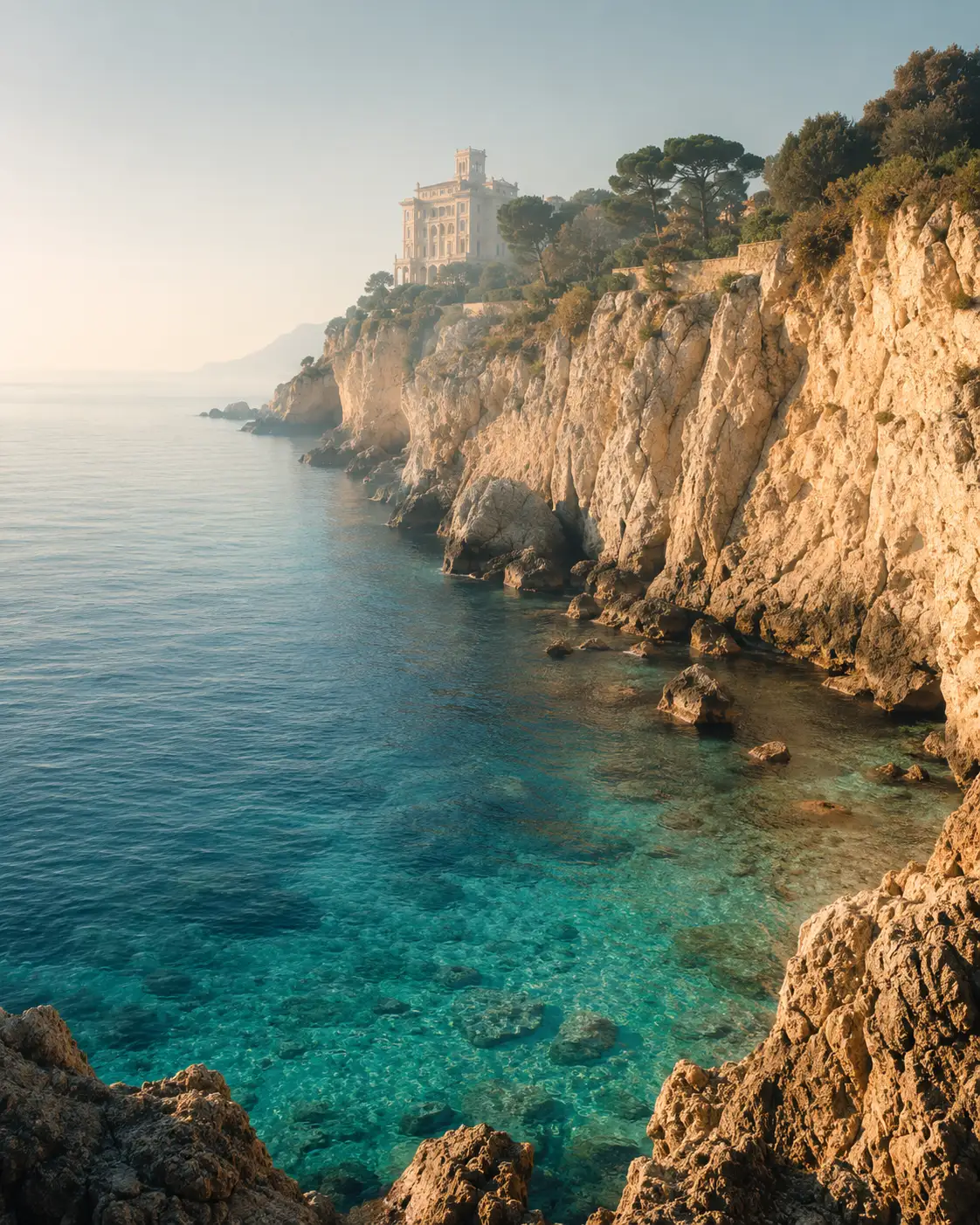 Scogliere chiare e acqua turchese lungo la costa di Addaura, vicino Palermo